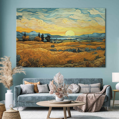 Wandbild XXL - Impressionistic fields - painted golden landscape with fields of grain