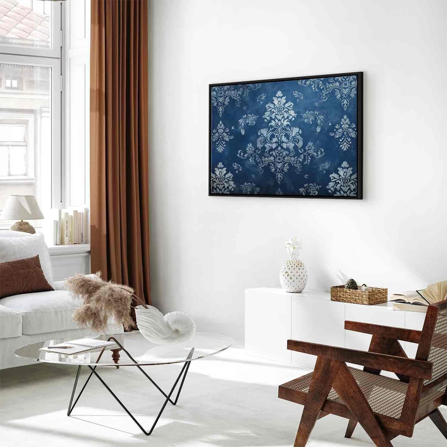 Leinwandbild - Retro Ornament Decorative Motif in Worn Blues Artgeist