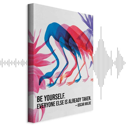 Leinwandbild - Colorful Flamingos - Inspirational Quote with Colorful Bird Silhouettes