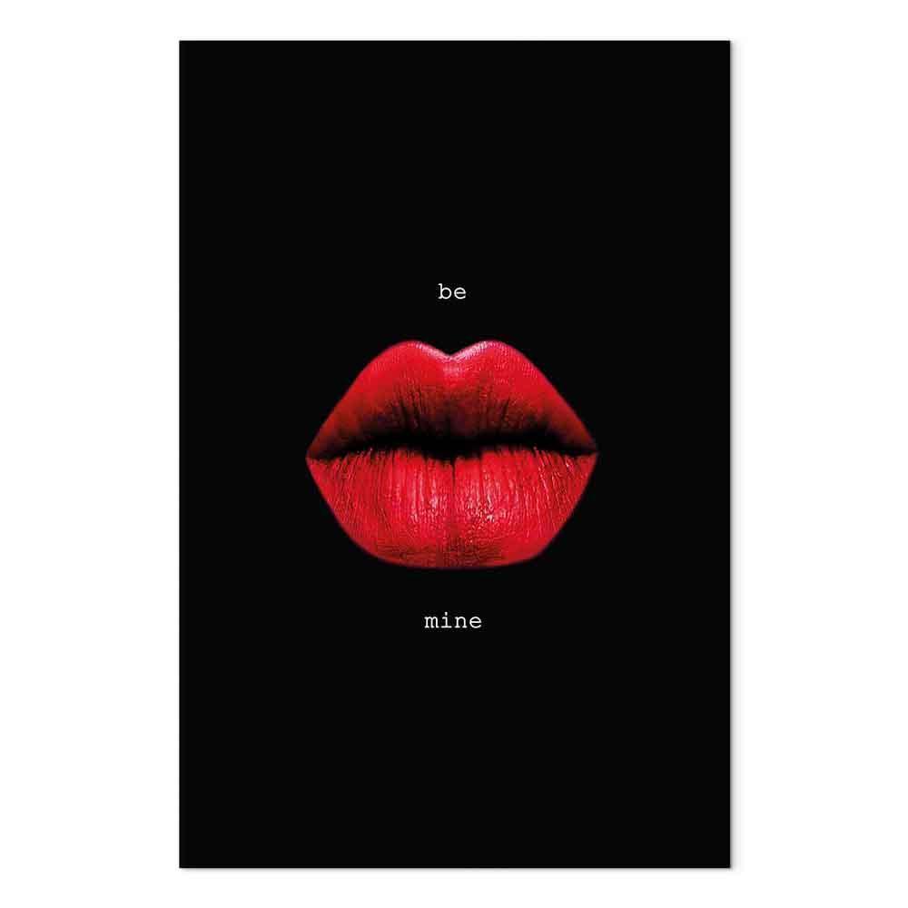 Leinwandbild - Red Lips (1-part) - Black Background with English Text