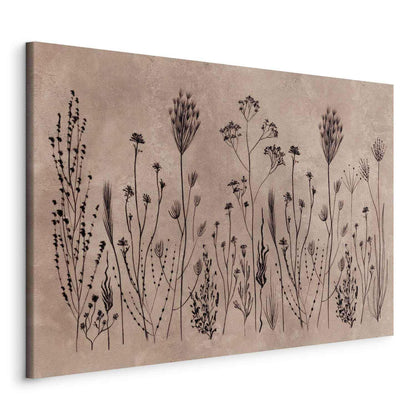 Leinwandbild - Wildflowers – black plants on lime-wash background