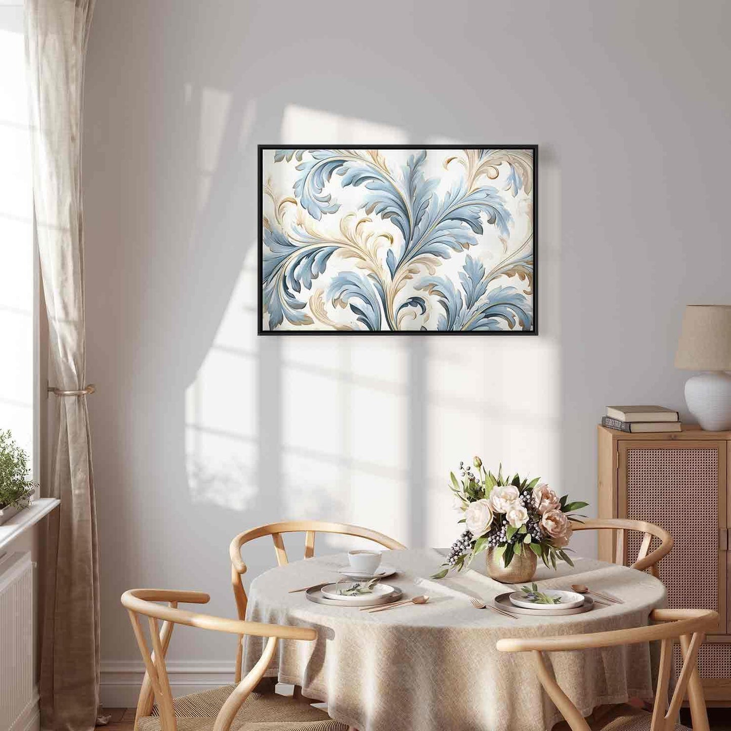 Leinwandbild - Baroque Ornaments in Light Cream-Blue Hues Artgeist