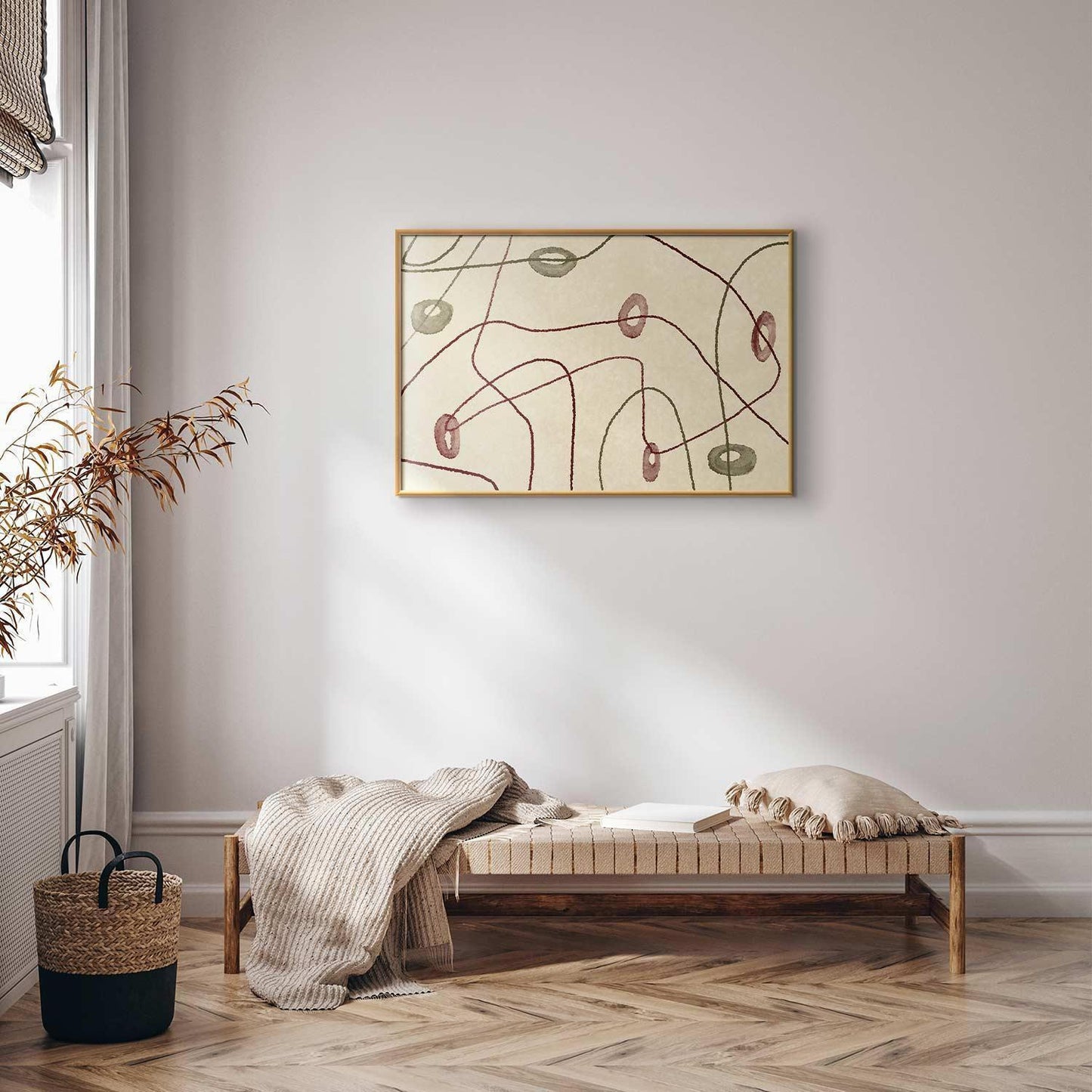 Poster - Lines and Shapes - a bead labyrinth on a pale, worn background