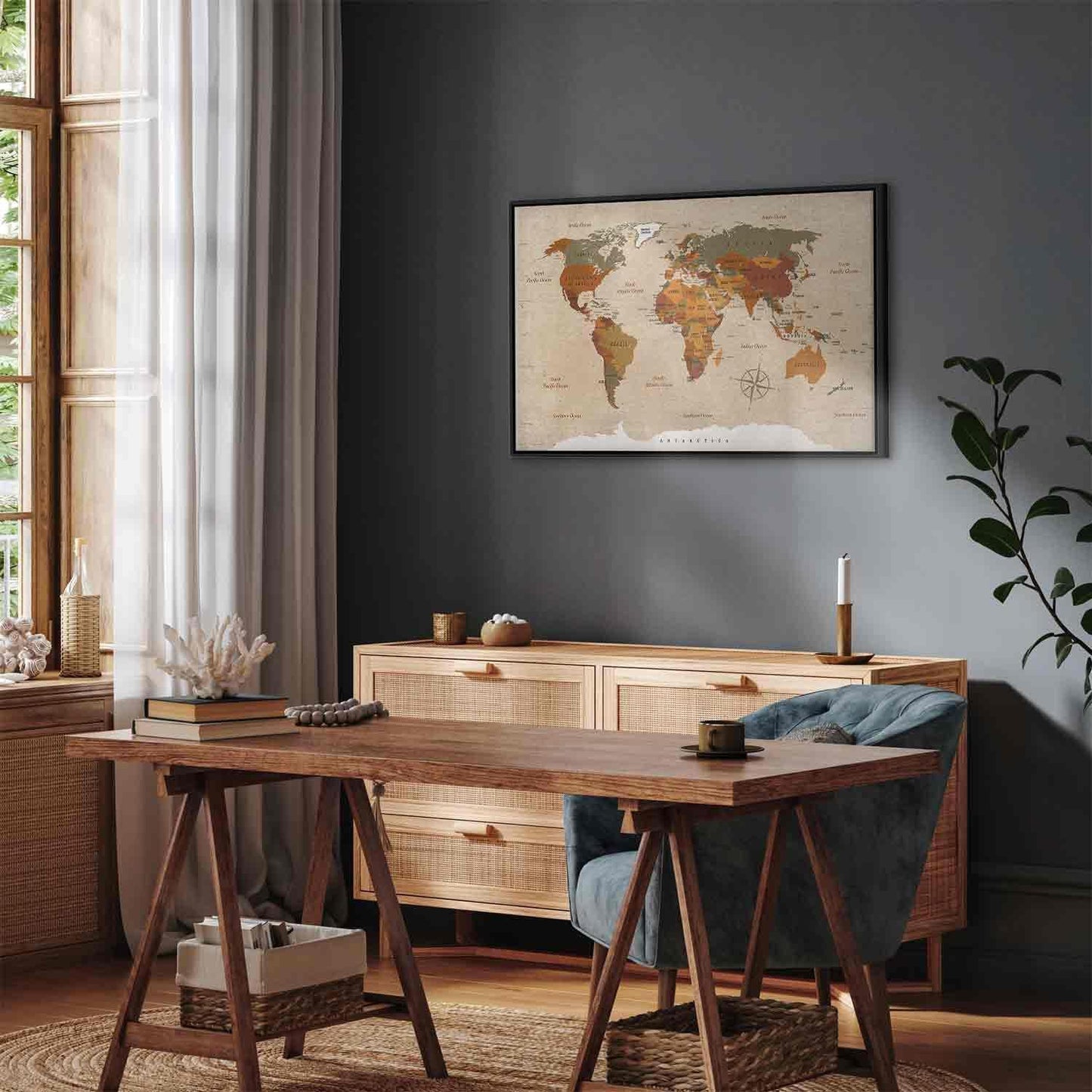 Leinwandbild - World Map: Beige Chic Artgeist