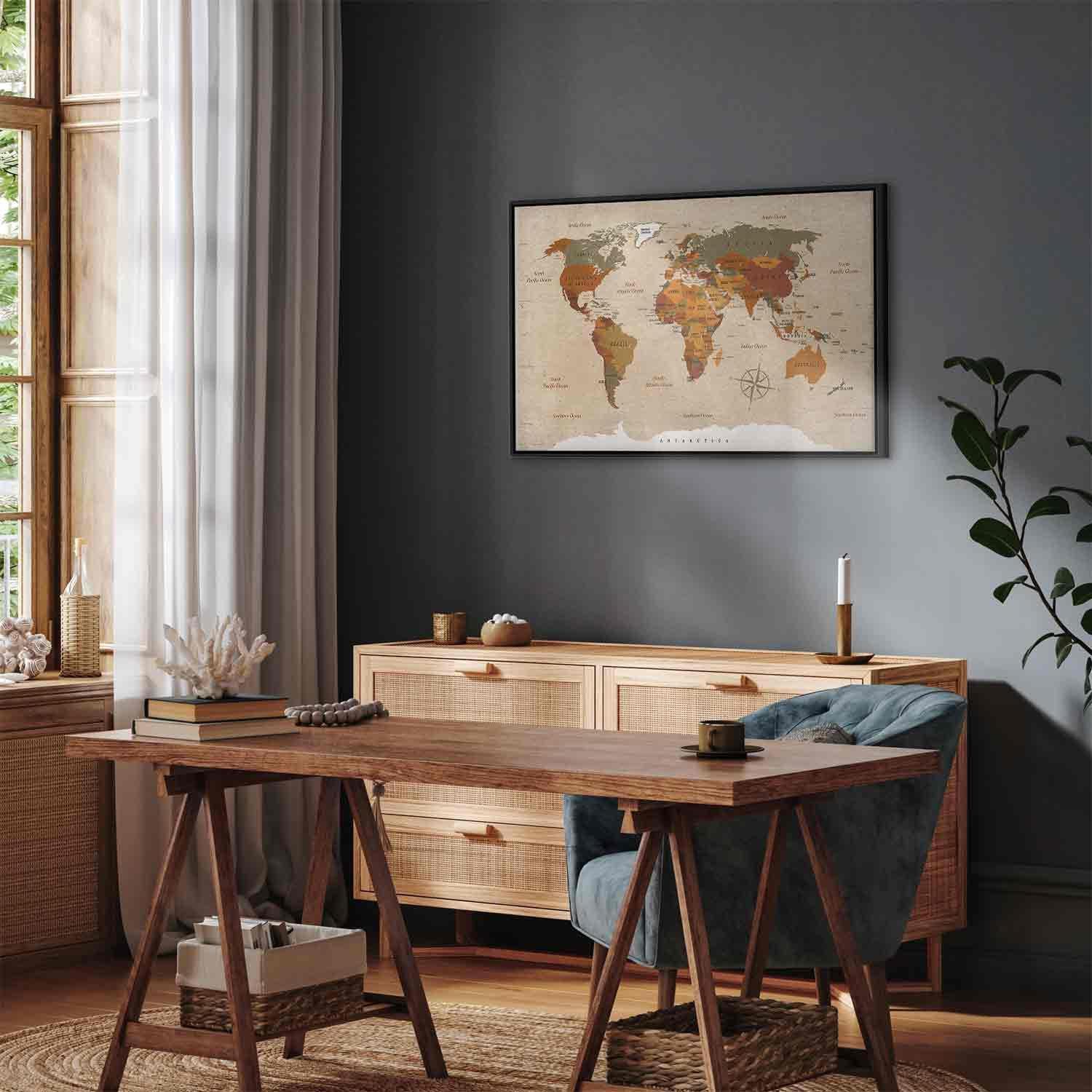 Leinwandbild - World Map: Beige Chic Artgeist