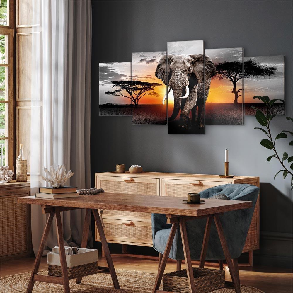 Leinwandbild - Elephant at Sunset