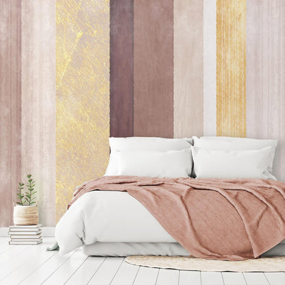 Fototapete - Striped pattern - abstract background in stripes of different colours with gold pattern Artgeist