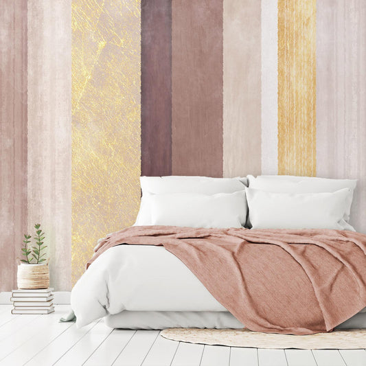 Fototapete - Striped pattern - abstract background in stripes of different colours with gold pattern Artgeist