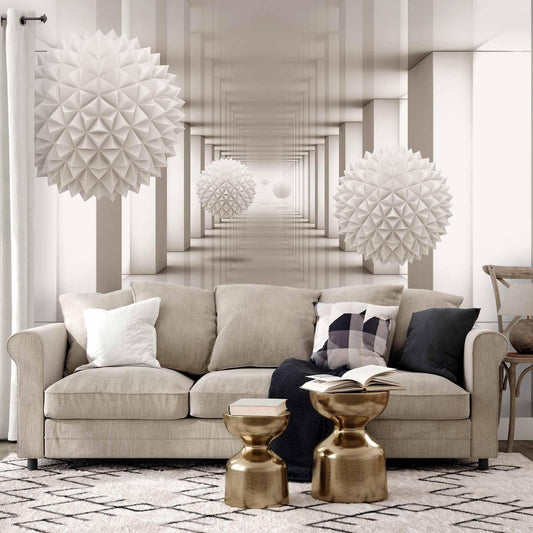 Fototapete Tor zur Zukunft – Futuristischer 3D-Tunnel in Weiß