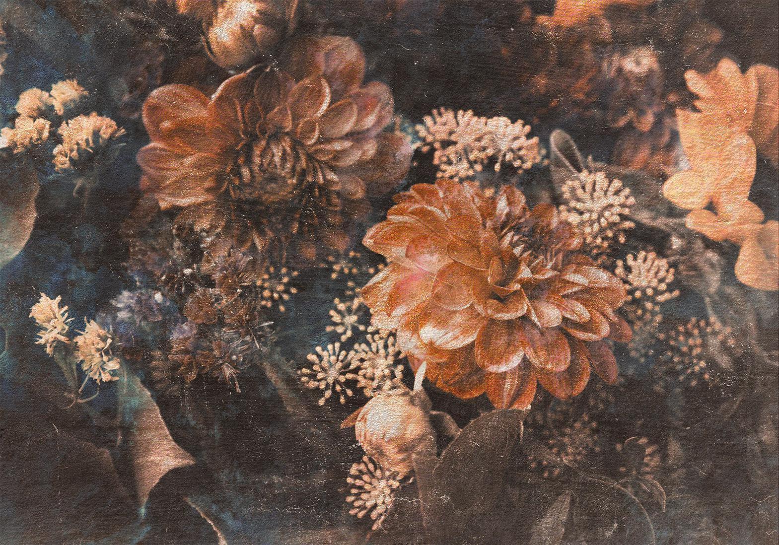 Fototapete - Retro Blumen - Dunkler Stil Artgeist