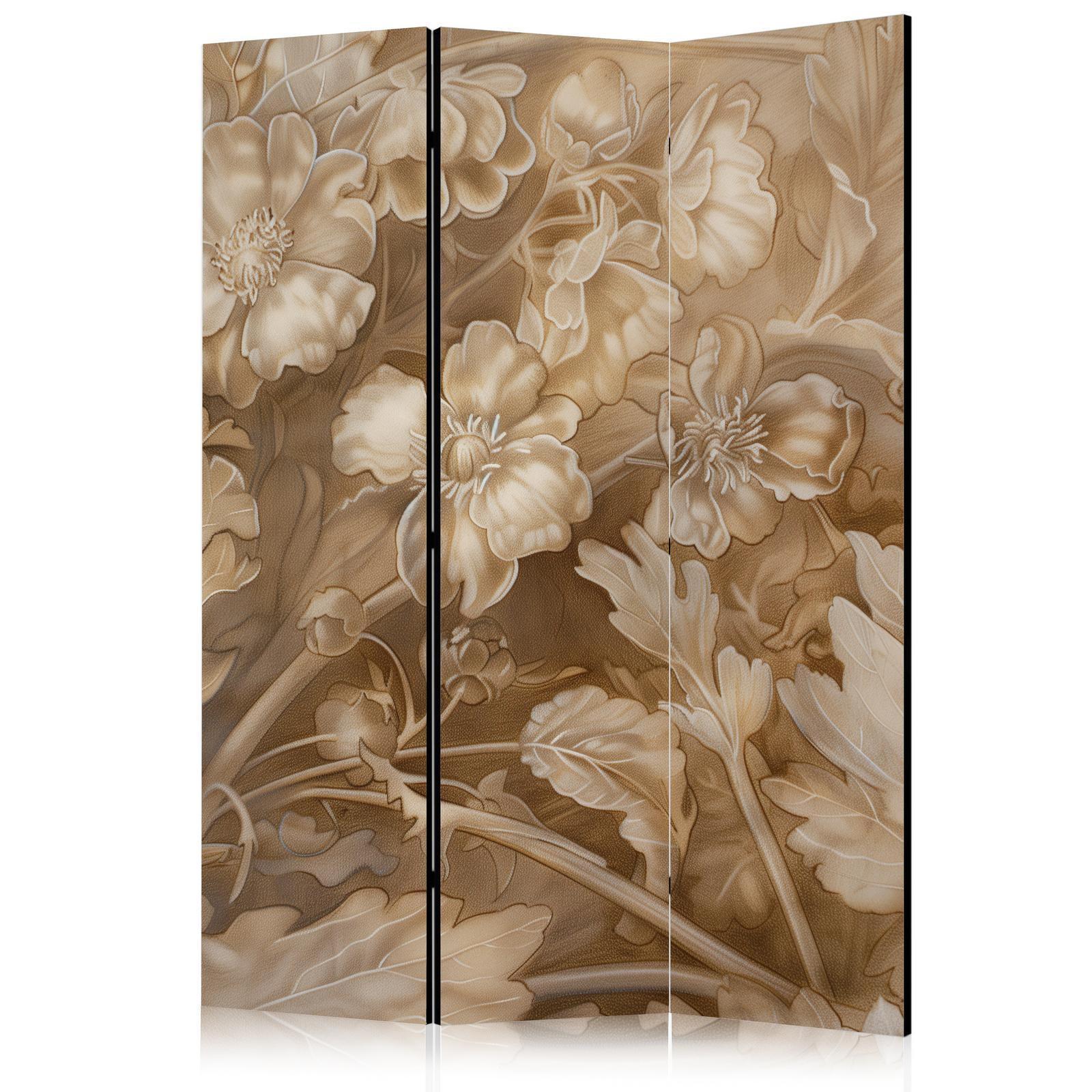 Paravent - Carved Floral Ornaments in Soft Sepia and Brown Tones Artgeist
