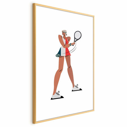 Poster - Tennis Player with a Racket on a White Background - Illustration Artgeist