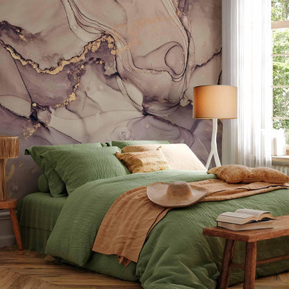 Fototapete - Watercolour Abstraction - Powder Pink Marble With Gold Accents