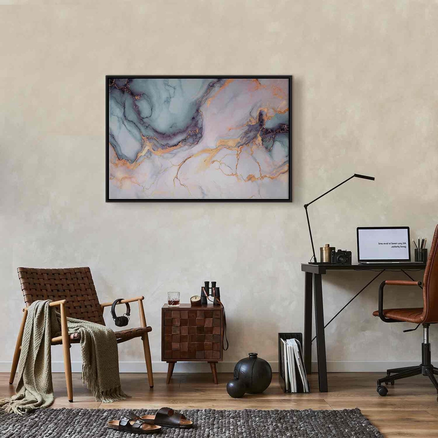 Leinwandbild - Pastel stones - pink and blue structures on a marble base