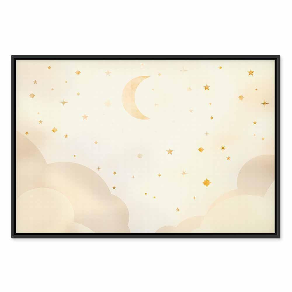 Leinwandbild - Bright Night - Moon Accompanied by Many Stars on a Light Background