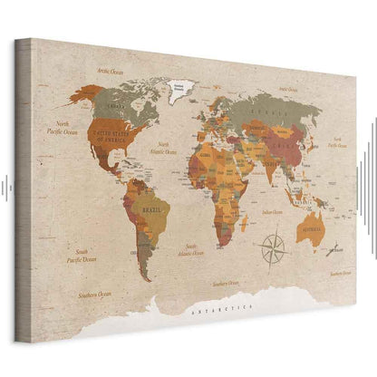 Leinwandbild - World Map: Beige Chic