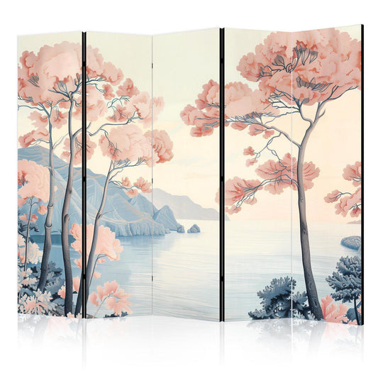 Paravent - Landscape with the Ocean - Cliffs - and Trees in Delicate Pink Shades Artgeist