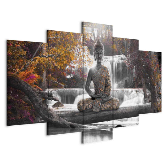 Leinwandbild „Buddha im Herbst“ – Ruhe & Achtsamkeit in warmen Tönen