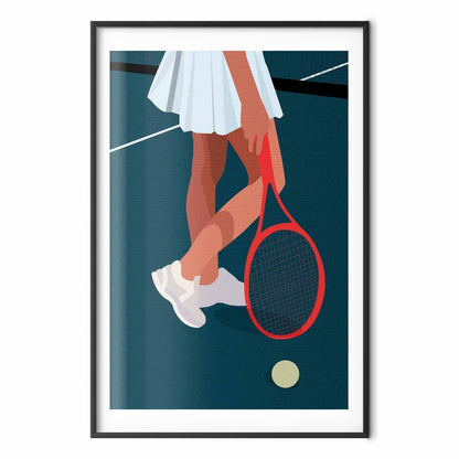 Poster - Tennis Player with a Red Racket on the Court - Illustration