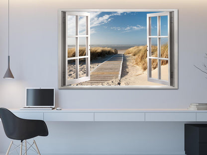 Leinwandbild - Window: View of the Beach Artgeist