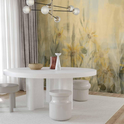 Fototapete - A touch of summer - floral motif with a meadow full of yellow flowers and grasses