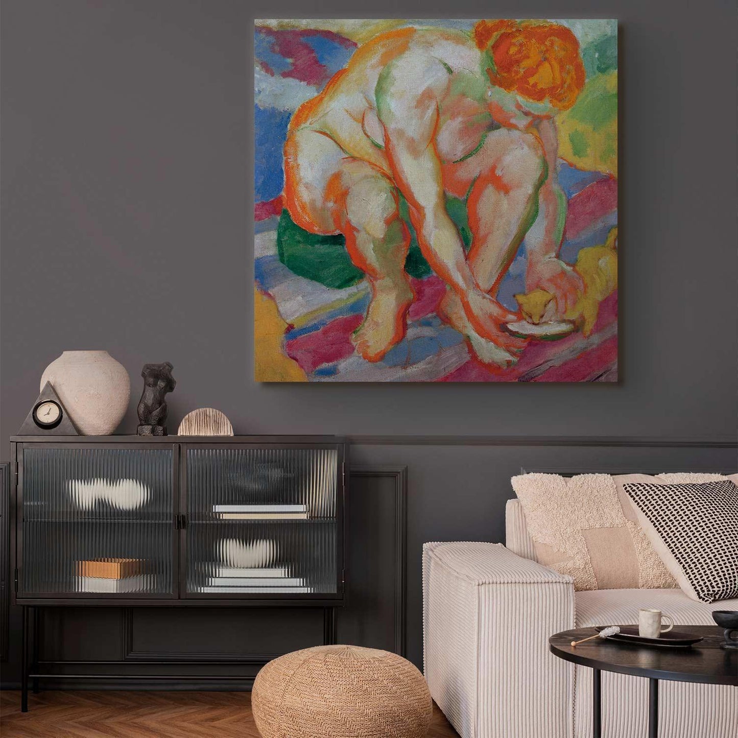 Leinwandbild - Nude with cat (Franz Marc) Artgeist