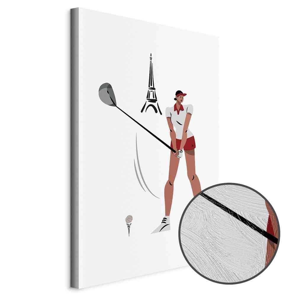 Leinwandbild - Female Golfer With the Eiffel Tower in the Background - Illustration