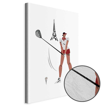 Leinwandbild - Female Golfer With the Eiffel Tower in the Background - Illustration