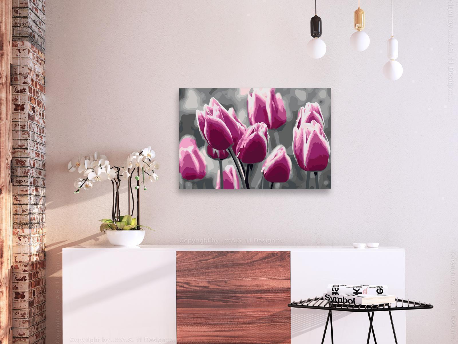 Malen nach Zahlen Blühendes Tulpenfeld - Detailansicht des Frühlings-Motivs
