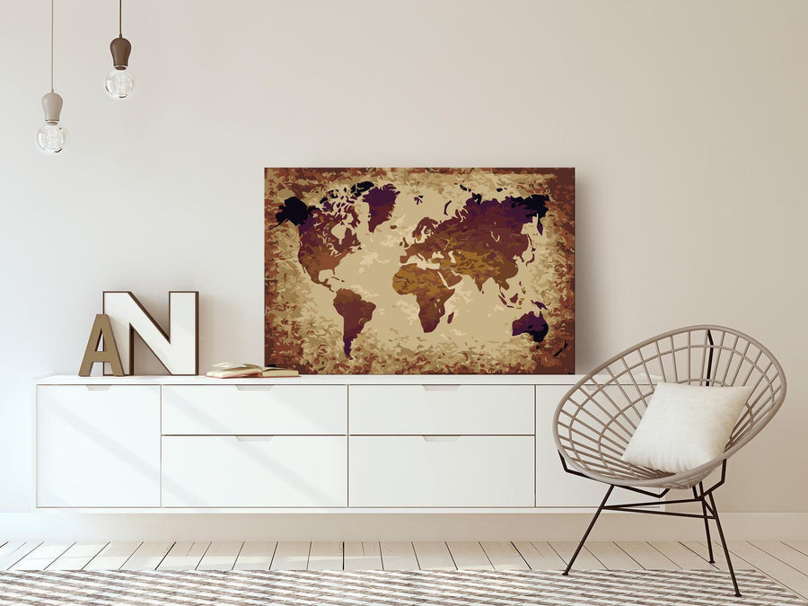 Malen nach Zahlen - World Map (Brown Colours)