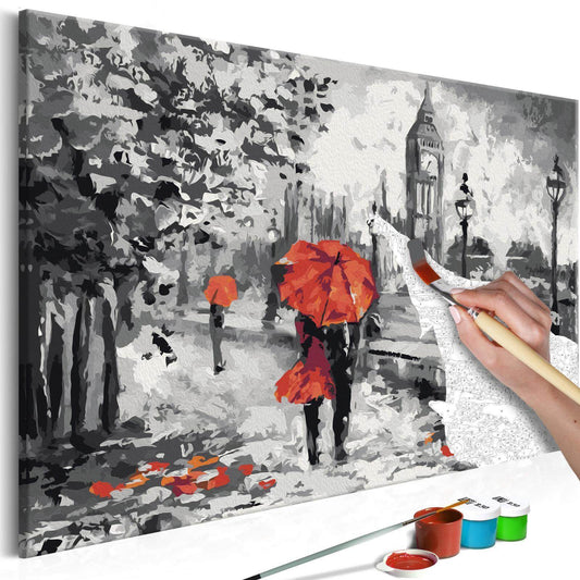 Wandbild zum Ausmalen Aus London mit Liebe - Romantisches London Malen nach Zahlen Set mit Leinwand, Farben und Pinseln