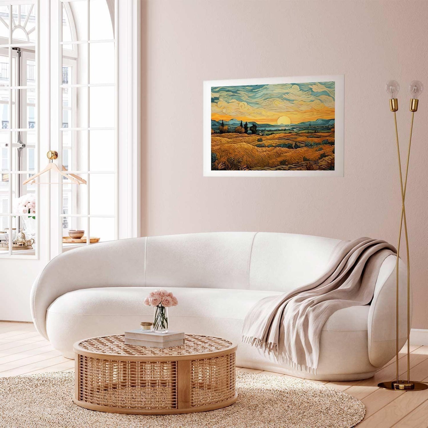 Poster - Impressionistic fields - painted golden landscape with fields of grain