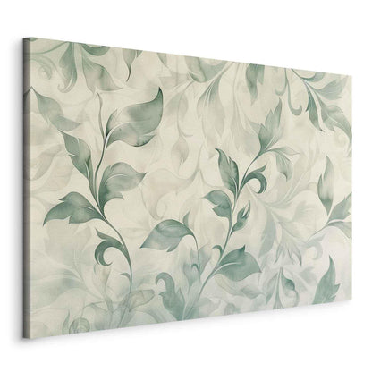 Leinwandbild - Watercolor Botanical Motif Delicate Green-Beige Leaves