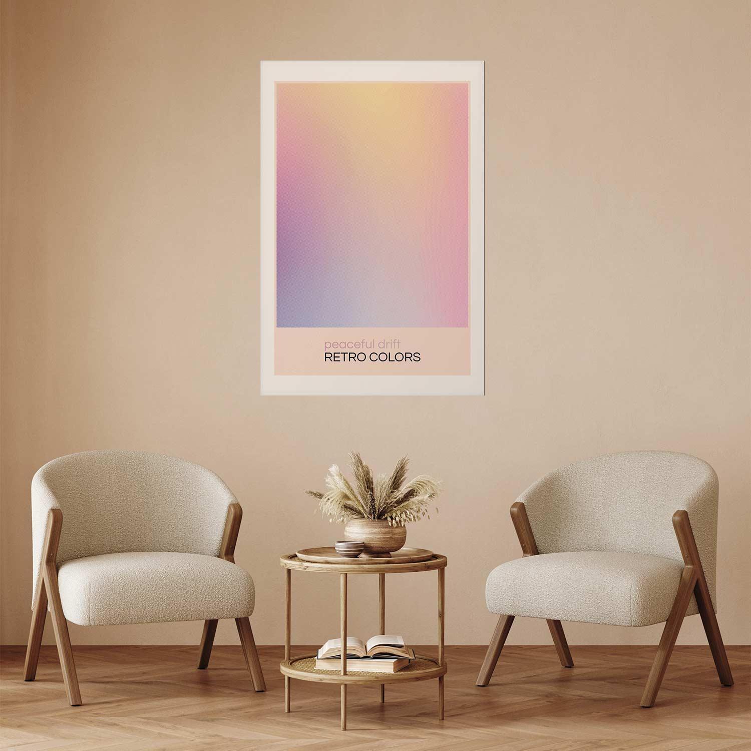 Poster with delicate pastel shades, creating harmony in a modern interior setting.