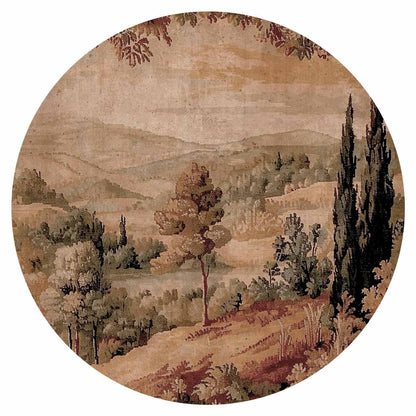 Runde Fototapete - Mediterranean landscape - old tapestry with a hill and a lake