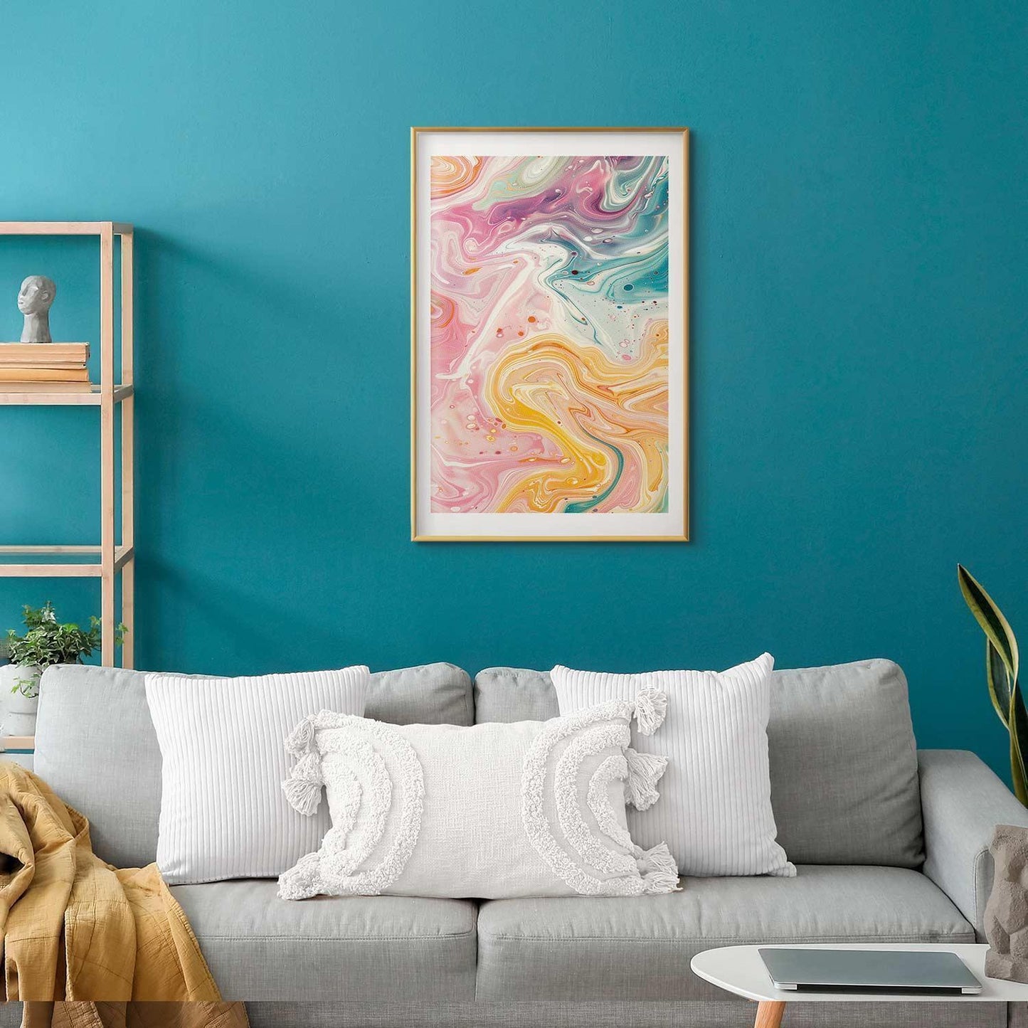 Poster - Colorful Chaos - dynamic shapes in shades of pink, yellow, and blue
