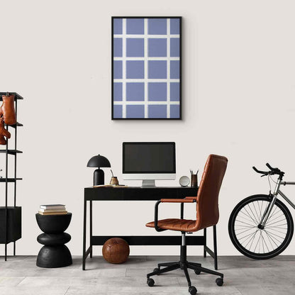 Leinwandbild - Lines and Symmetry - Expressive White Grid on a Blue Background