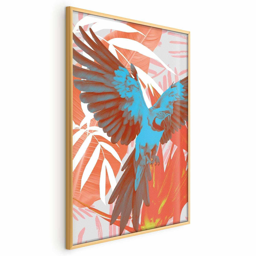 Poster - Exotic Wings - parrot among abstract leaf patterns Artgeist