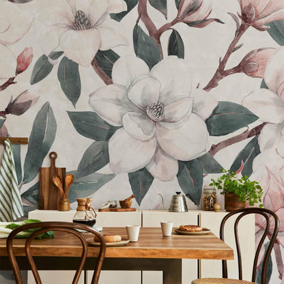 Fototapete "Aquarell Magnolien – Zweite Variante" – Elegante Blüten in sanften Farben