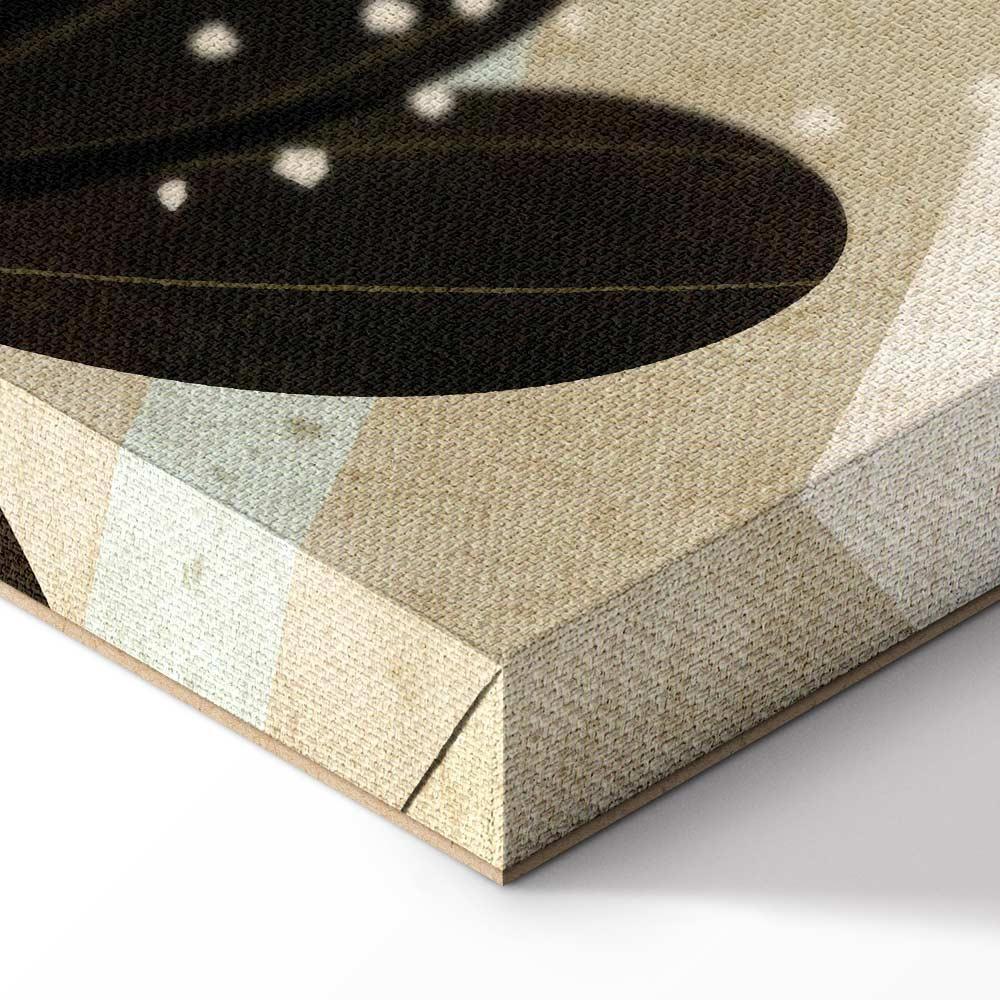 Leinwandbild - Rainbow and Sun Above - Birds in Subdued Colors Flying Among Clouds Above a Rainbow and Various Plants on a Light Background