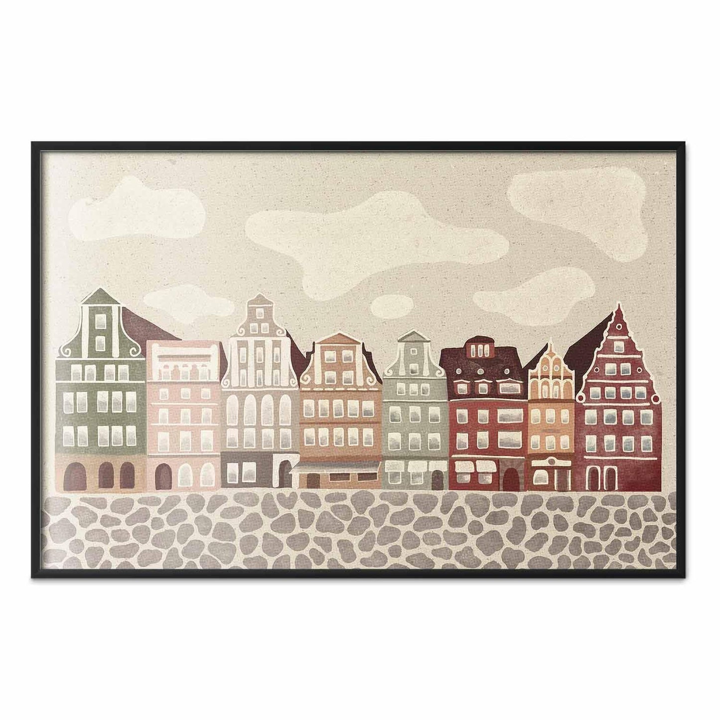 Poster - Colorful Facades - Historic Wrocław Tenement Houses Against the Sky and Cobblestone Street