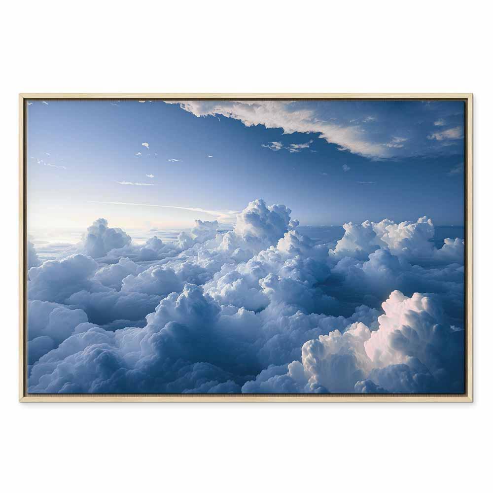 Leinwandbild - Aerial Landscapes: Rays Lighting Up Fluffy Cloud Formations