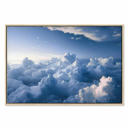 Leinwandbild - Aerial Landscapes: Rays Lighting Up Fluffy Cloud Formations