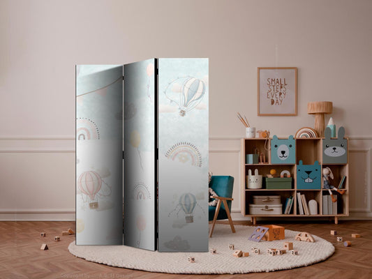 Paravent - Balloons in the Sky - Balloons in Pastel Colors Flying in a Cloudy Sky - Among Rainbows and Stars