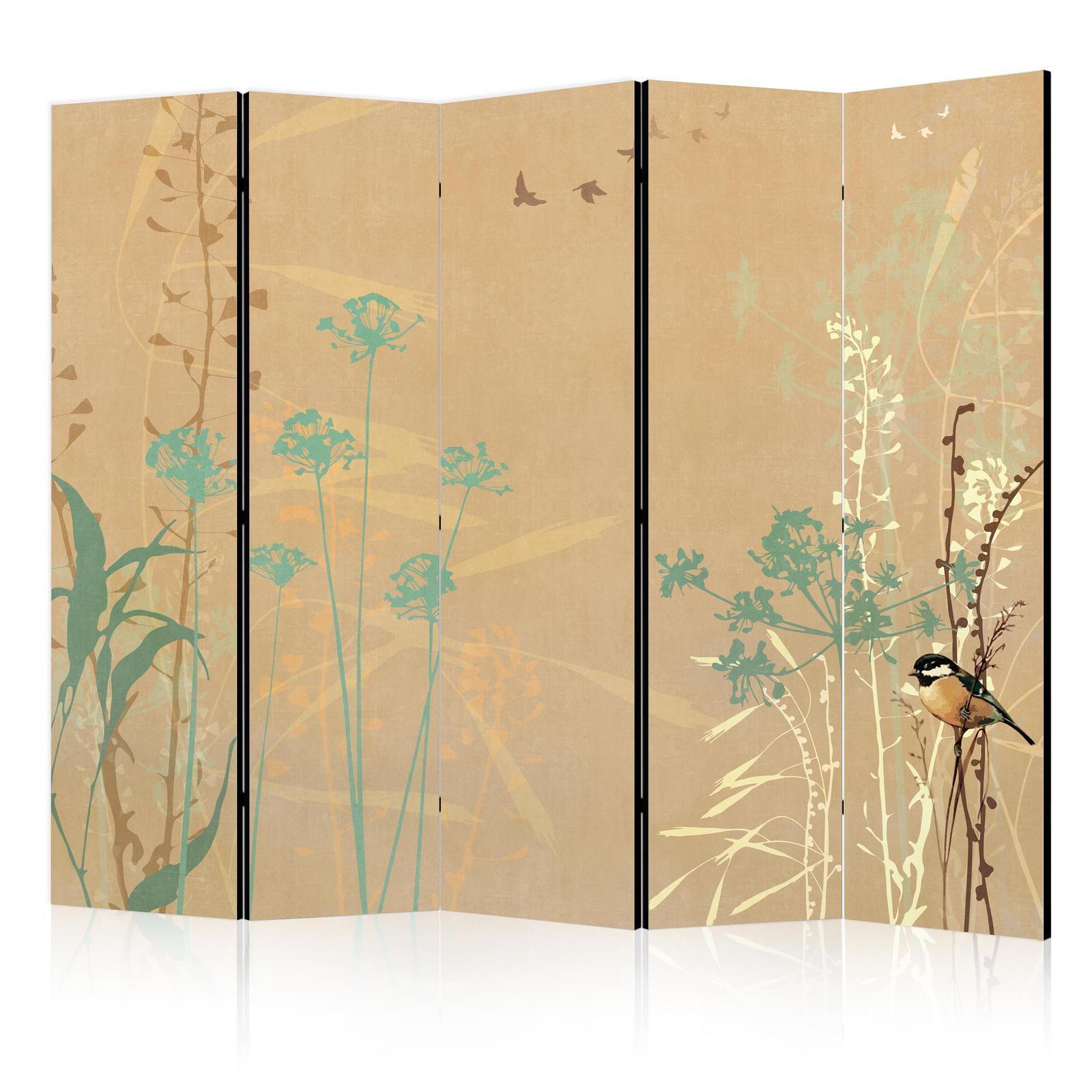 Paravent - Tiny Bird - Colorful Grasses in Golden Shades of Sunset Artgeist