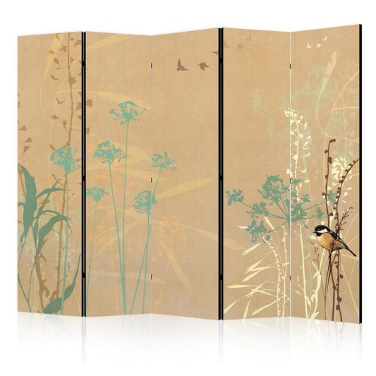 Paravent - Tiny Bird - Colorful Grasses in Golden Shades of Sunset Artgeist