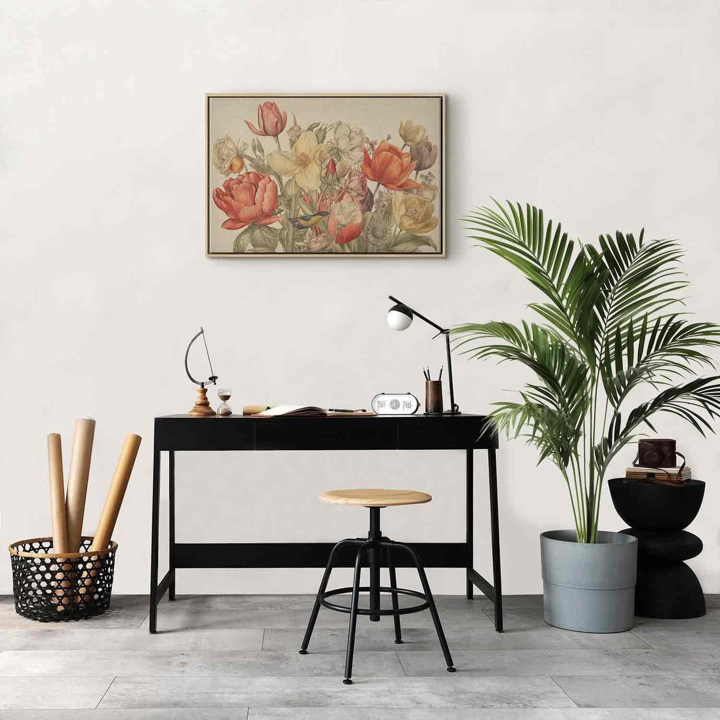 Leinwandbild - Bouquet of flowers on a cream background