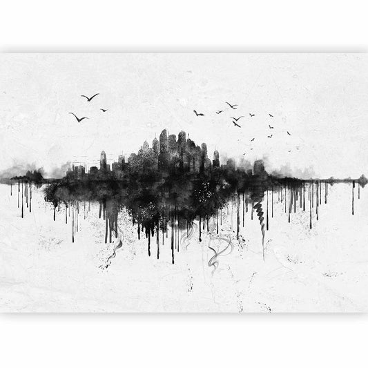 Fototapete - Big city - abstract city skyline in black watercolour style