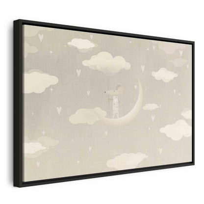 Leinwandbild - Little Conqueror - A Mouse in Heart Pajamas on the Moon Among Clouds Artgeist