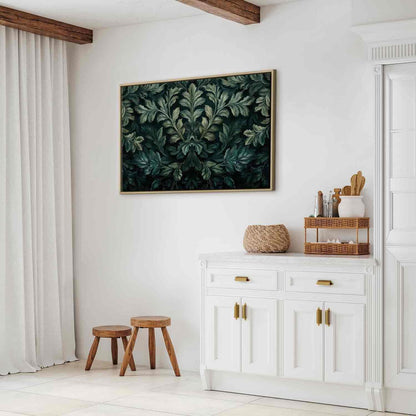 Leinwandbild - Dark Green Victorian Leaves: Botanical Carved Composition